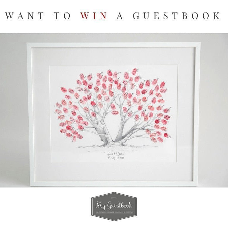 framed fingerprint guestbook with text above and logo below