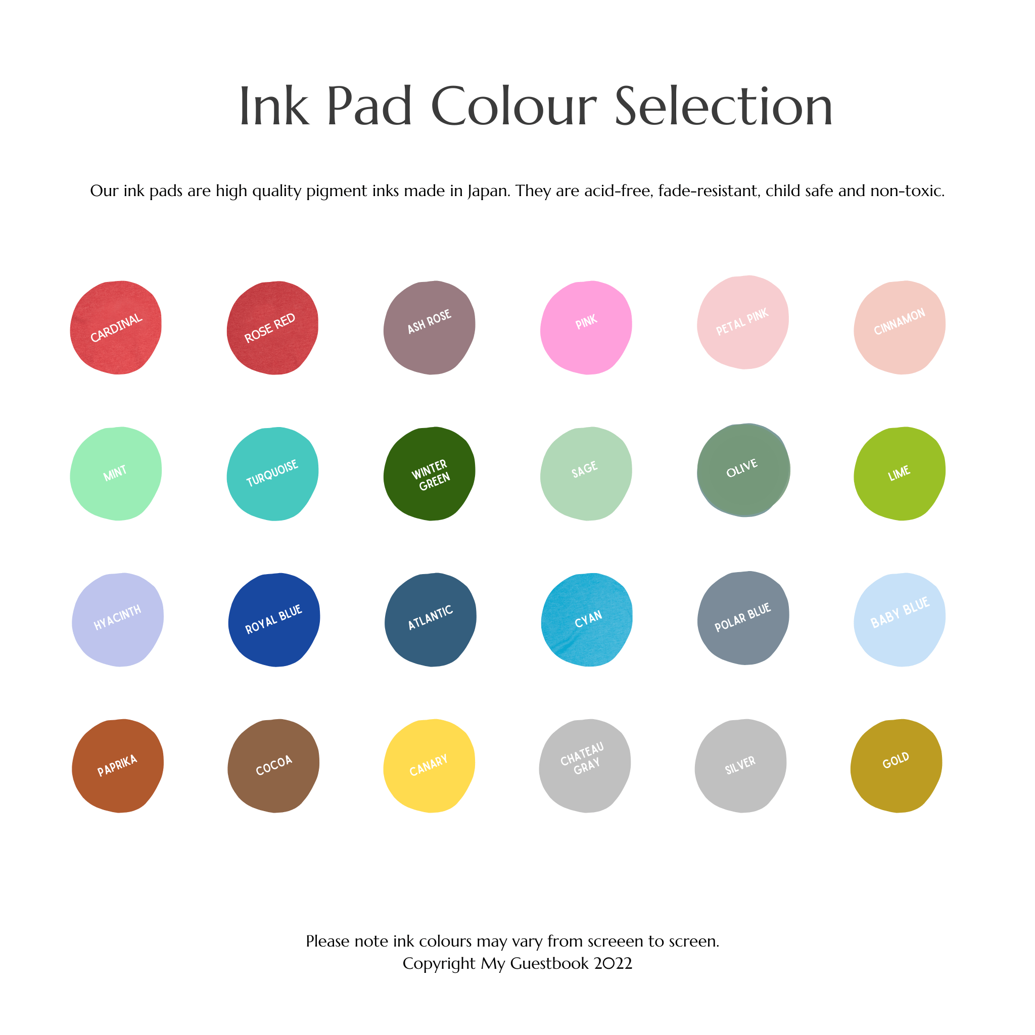Fingerprint guestbook ink pad colour chart My Guest Book