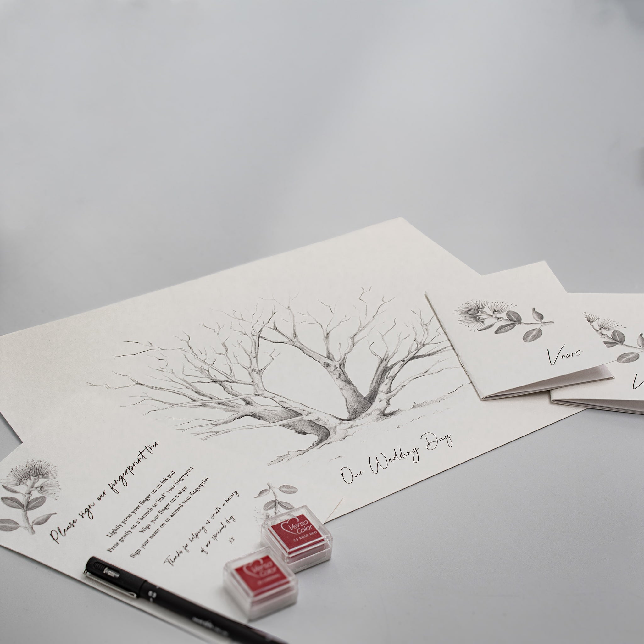 Pohutukawa fingerprint tree wedding guestbook print from keepsake set by My Guestbook