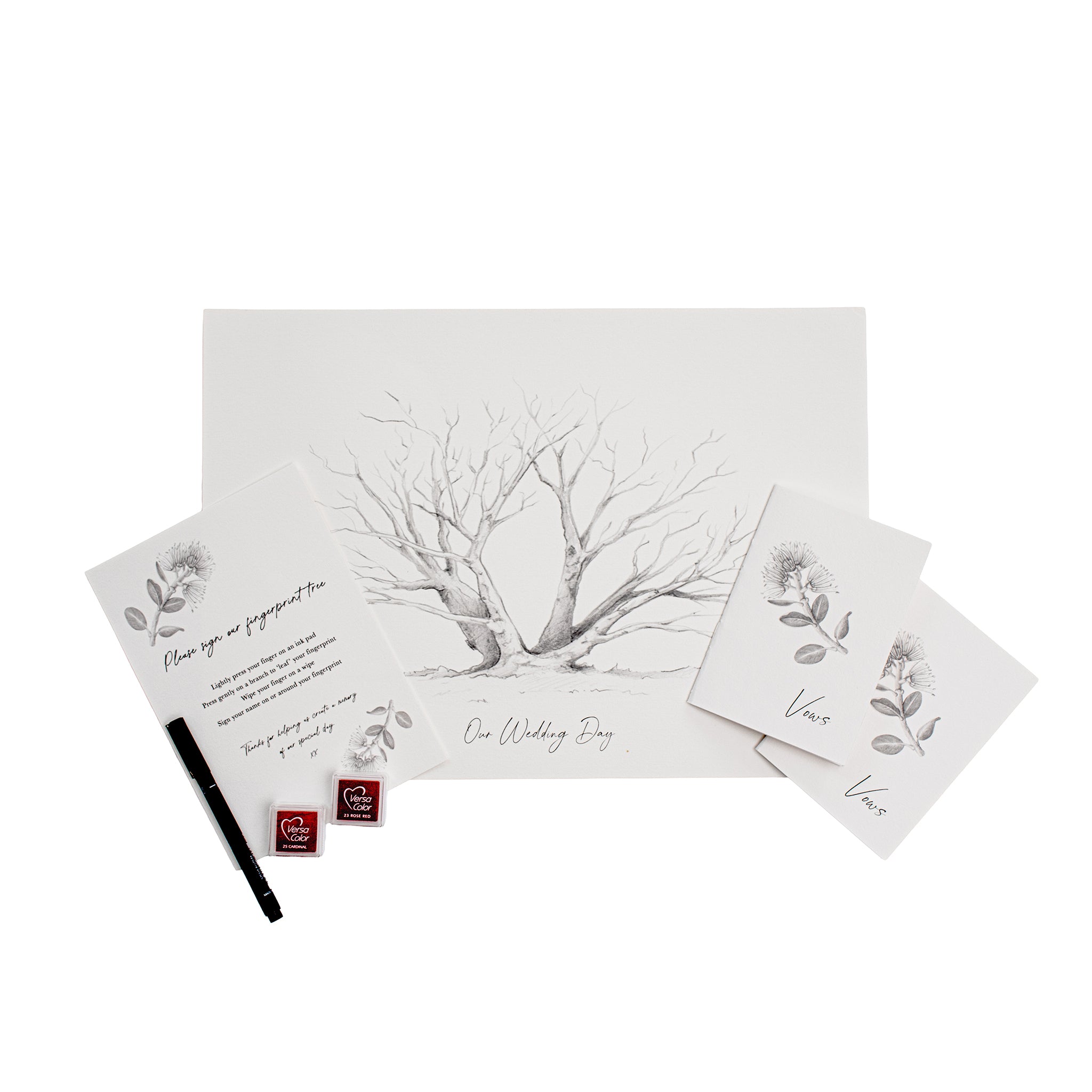 Pohutukawa wedding vow books included in fingerprint tree keepsake set by My Guestbook