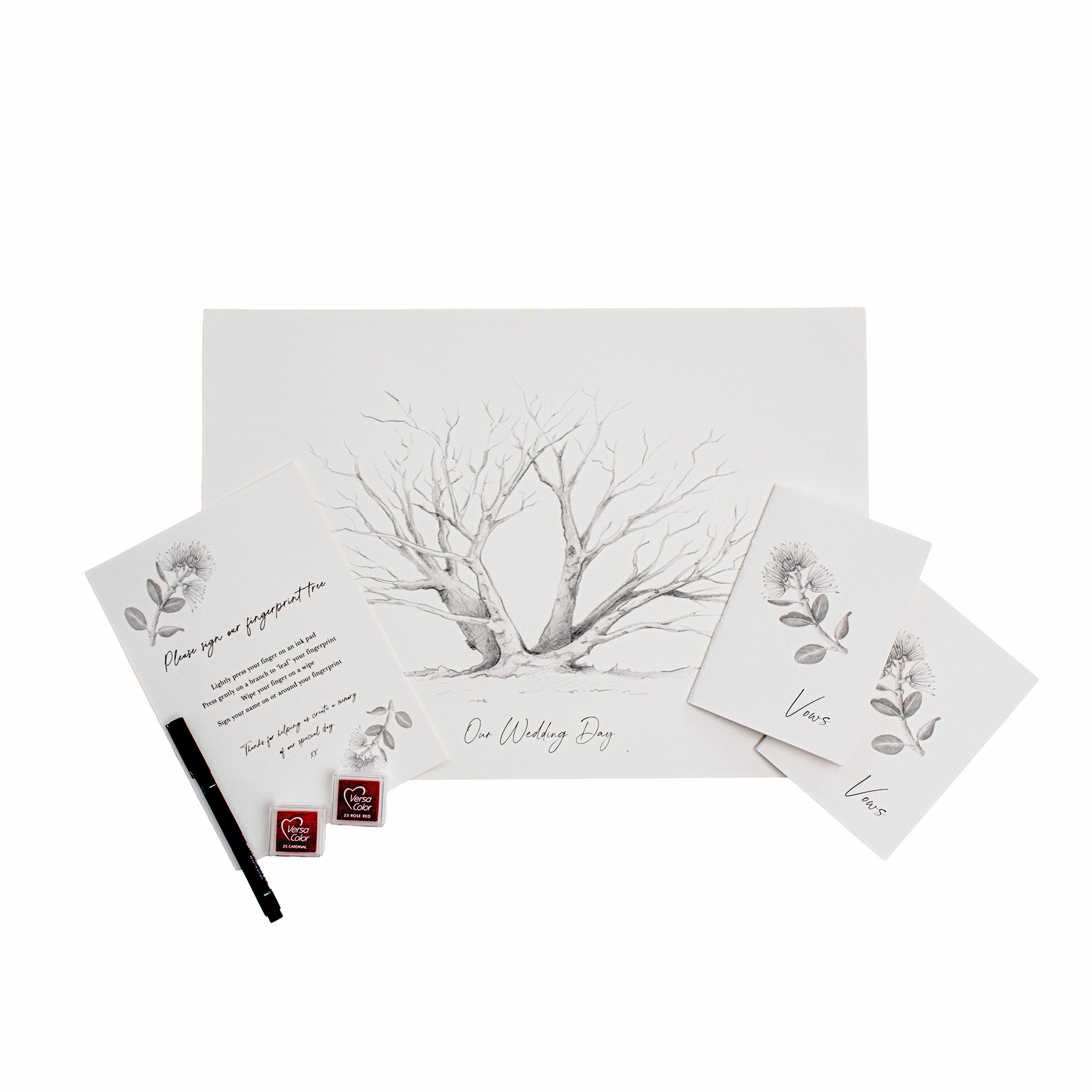 Pohutukawa wedding vow books included in fingerprint tree keepsake set by My Guestbook