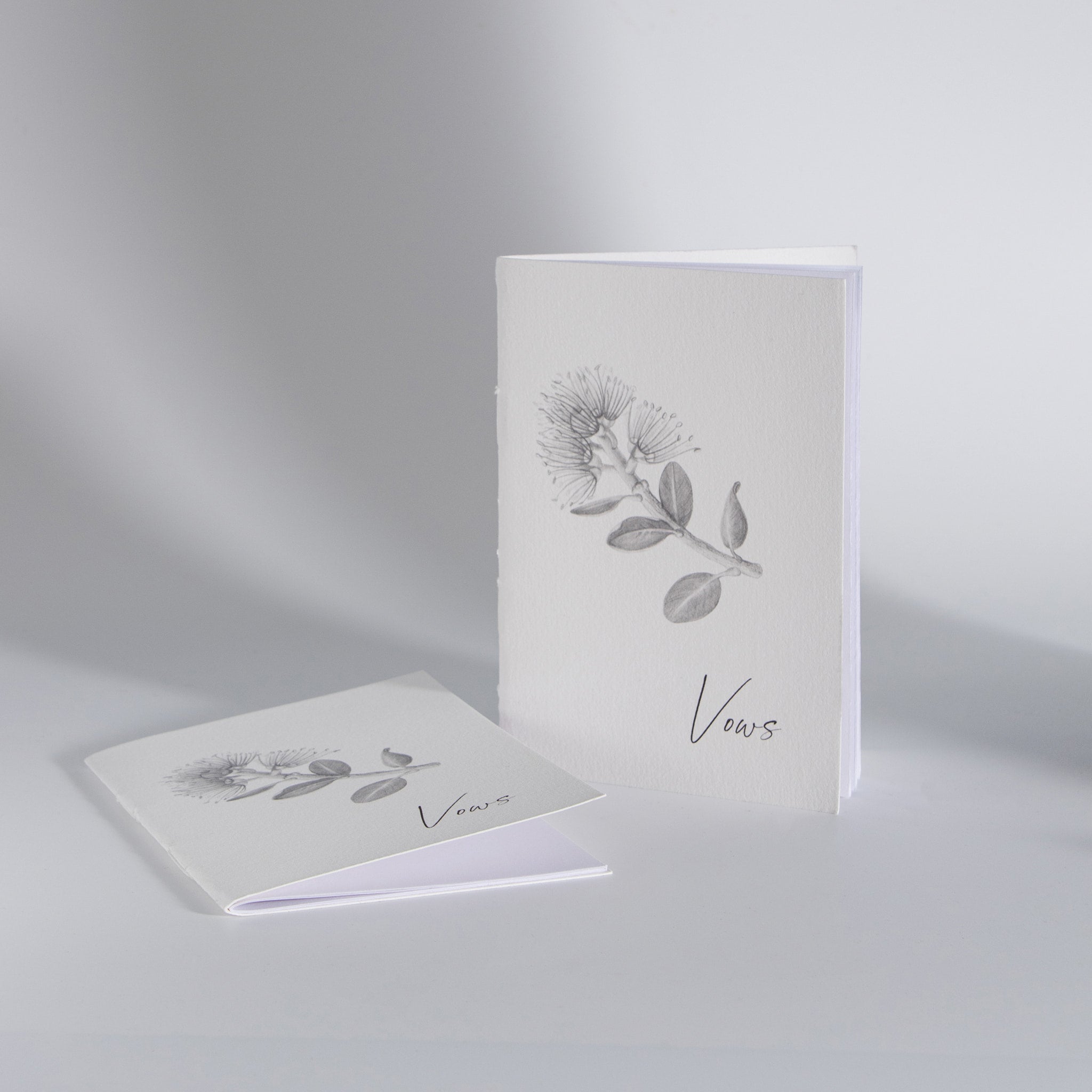 Handmade Pohutukawa wedding vow book with botanical illustration by My Guestbook