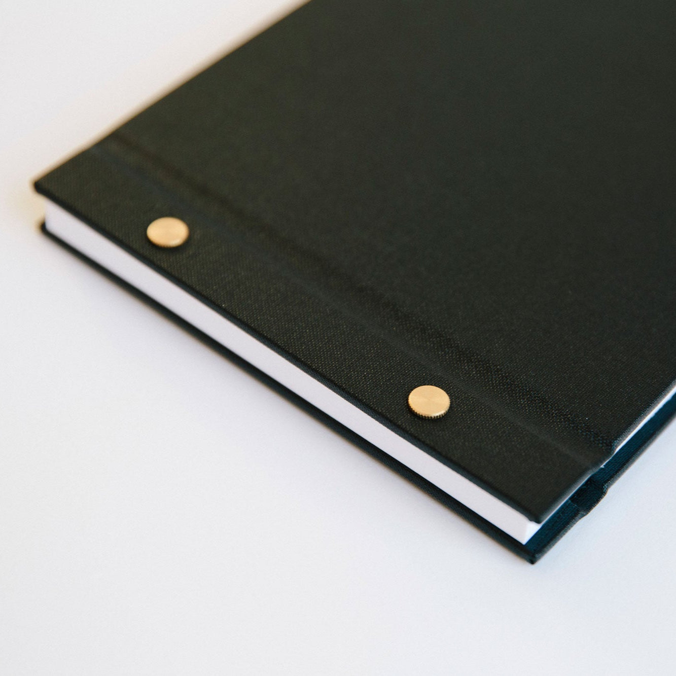 corner photo of black book with gold screws