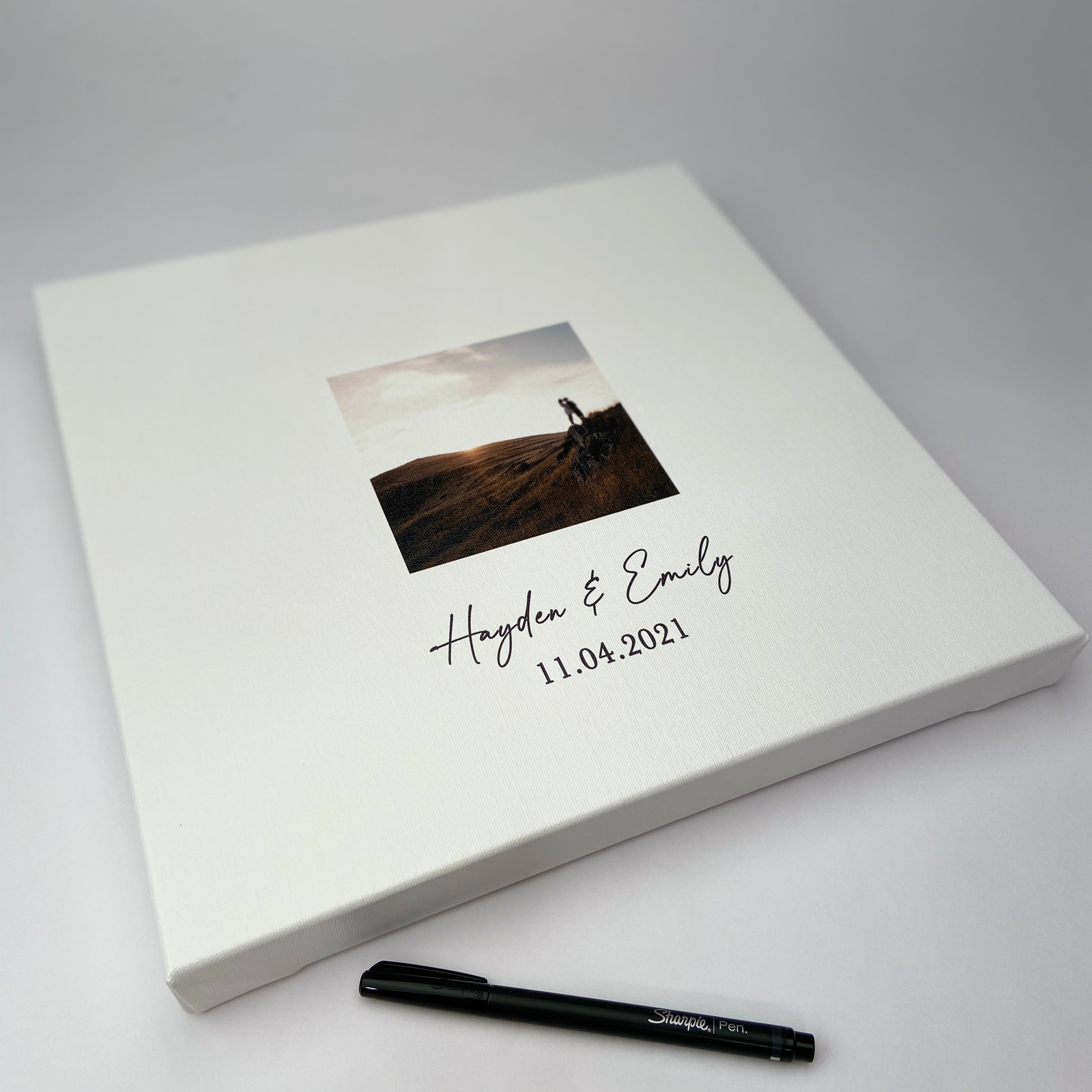 framed canvas print guestbook personalised with couples names and photo