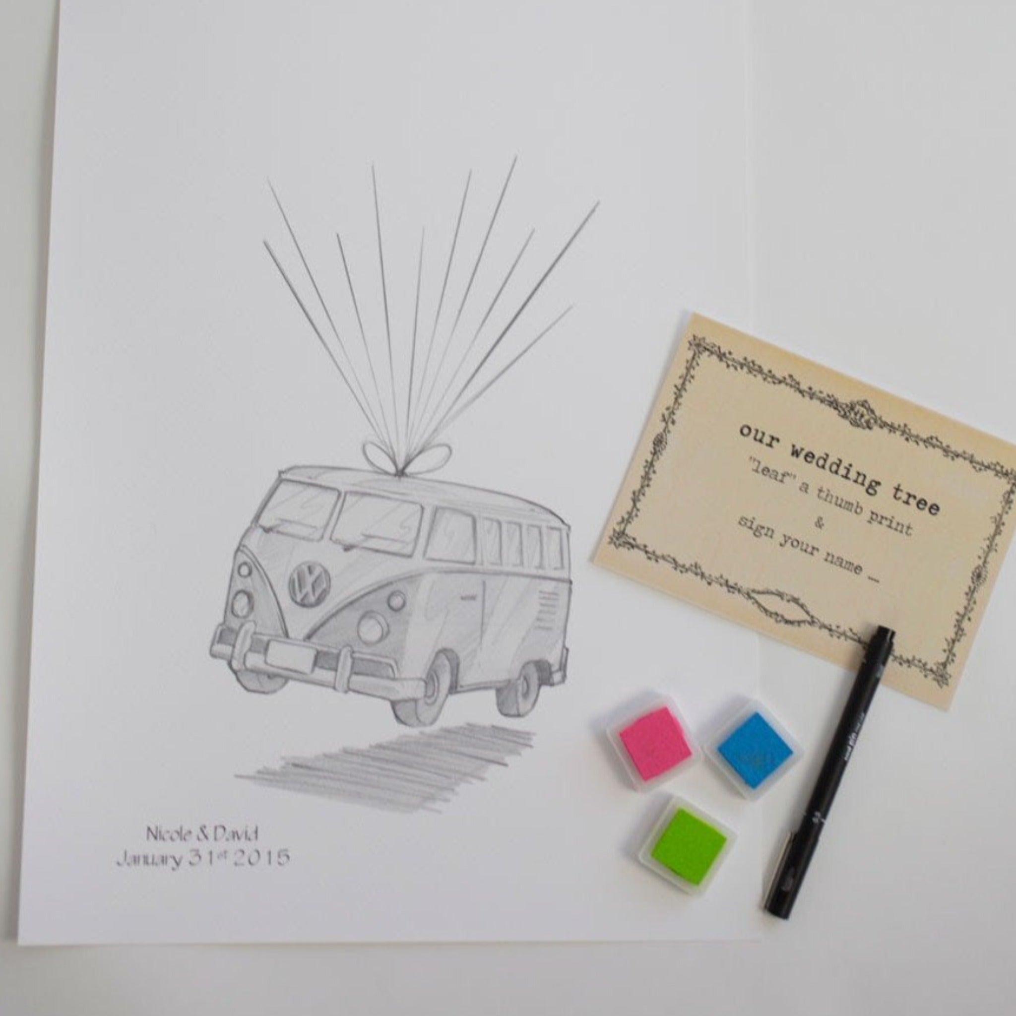 Kombi Van Fingerprint Wedding Guestbook - My Guest Book