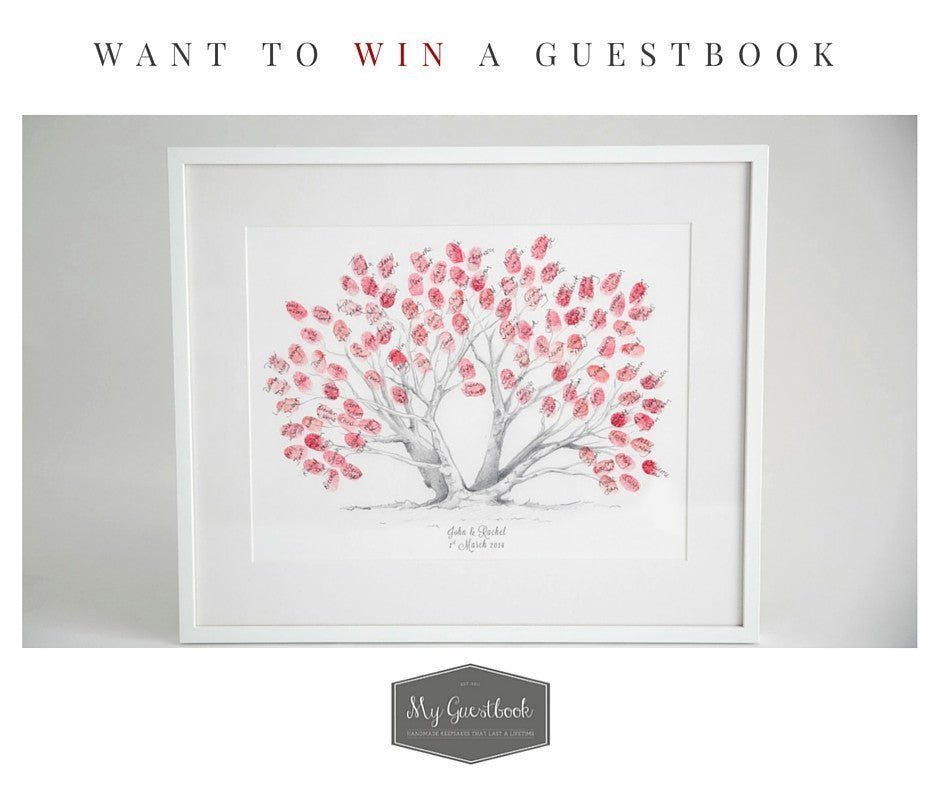 framed fingerprint guestbook with text above and logo below