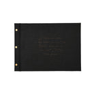Black celebration of life guestbook with handwriting quote and brass Chicago screw binding.