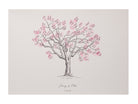 Personalised cherry blossom fingerprint wedding guestbook tree print with pink fingerprint blossoms and guest signatures on archival paper.