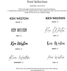 Font selection chart for personalised artisan funeral memory book handmade by my guestbook in new zealand