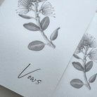 Stationery with floral design and the word 'Vows' on a light background