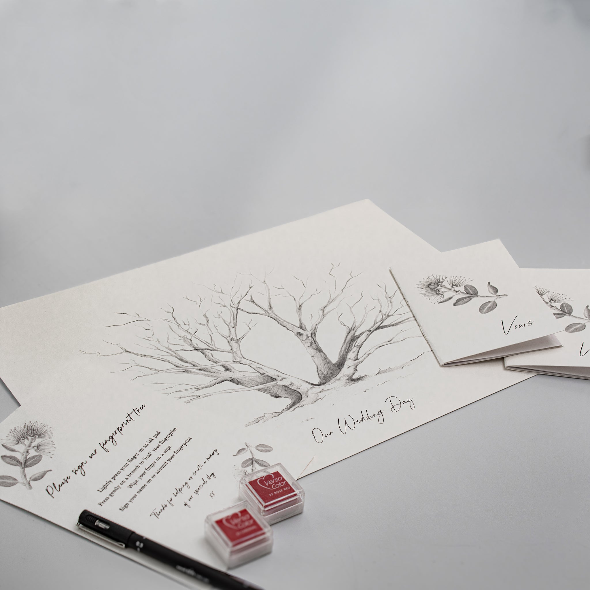 Pohutukawa fingerprint tree wedding guestbook print from keepsake set by My Guestbook